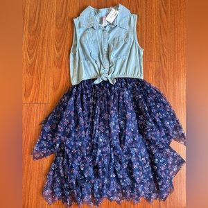 Justice girl blue jeans top floral dress, size 12